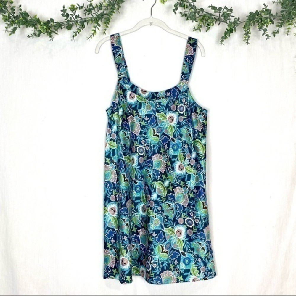 Cabernet Y2K Vintage Silky Satin Slip Dress Turquoise Retro Floral Print Chemise - Picture 1 of 12